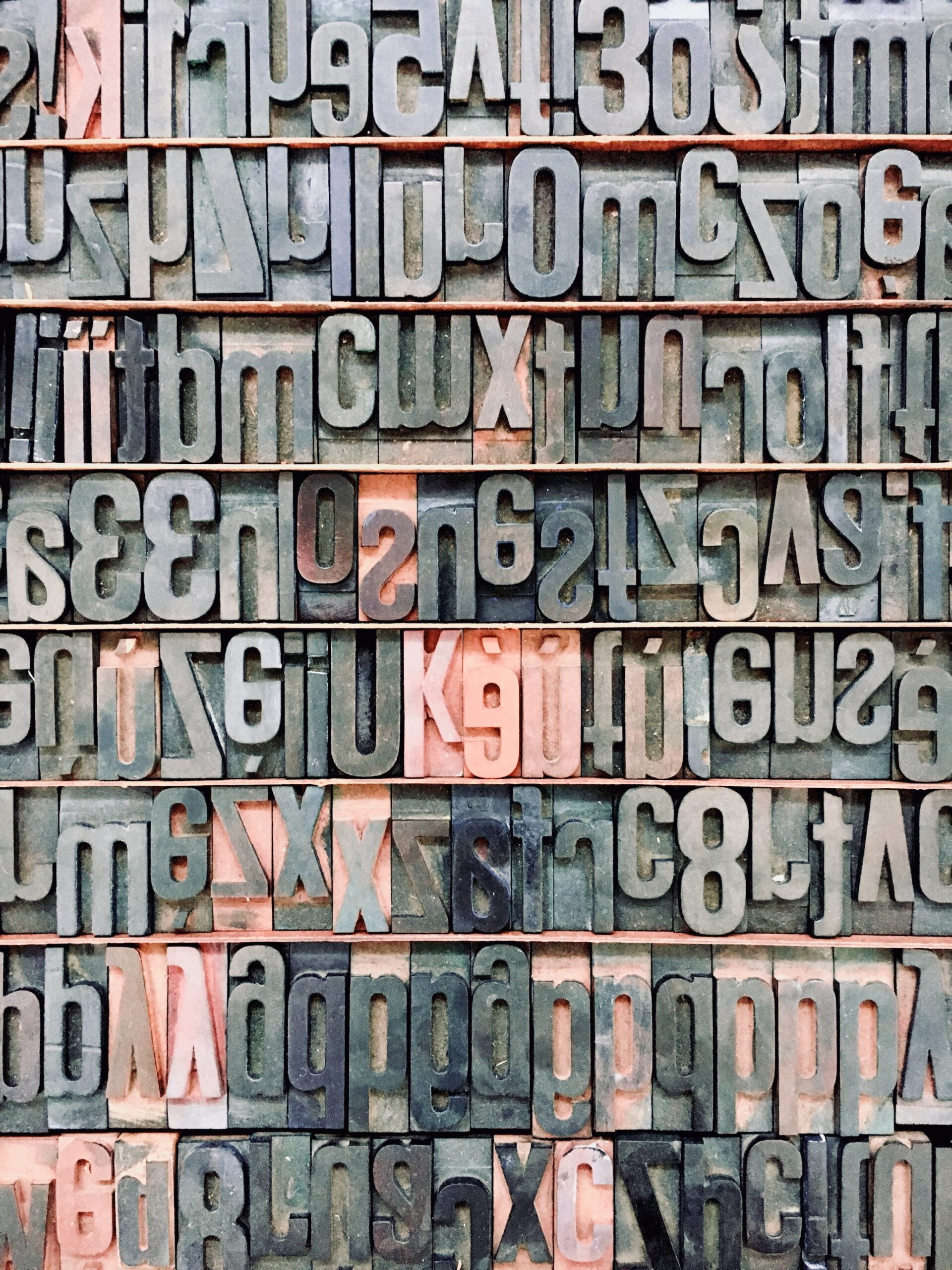 A case of type from a traditional printing press