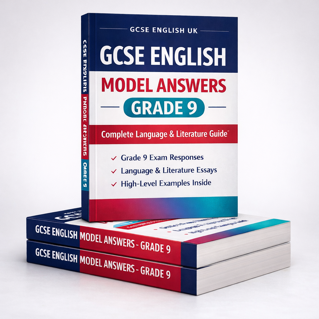 Stack of GCSE English Grade 9 model answers books with complete language and literature guide cover