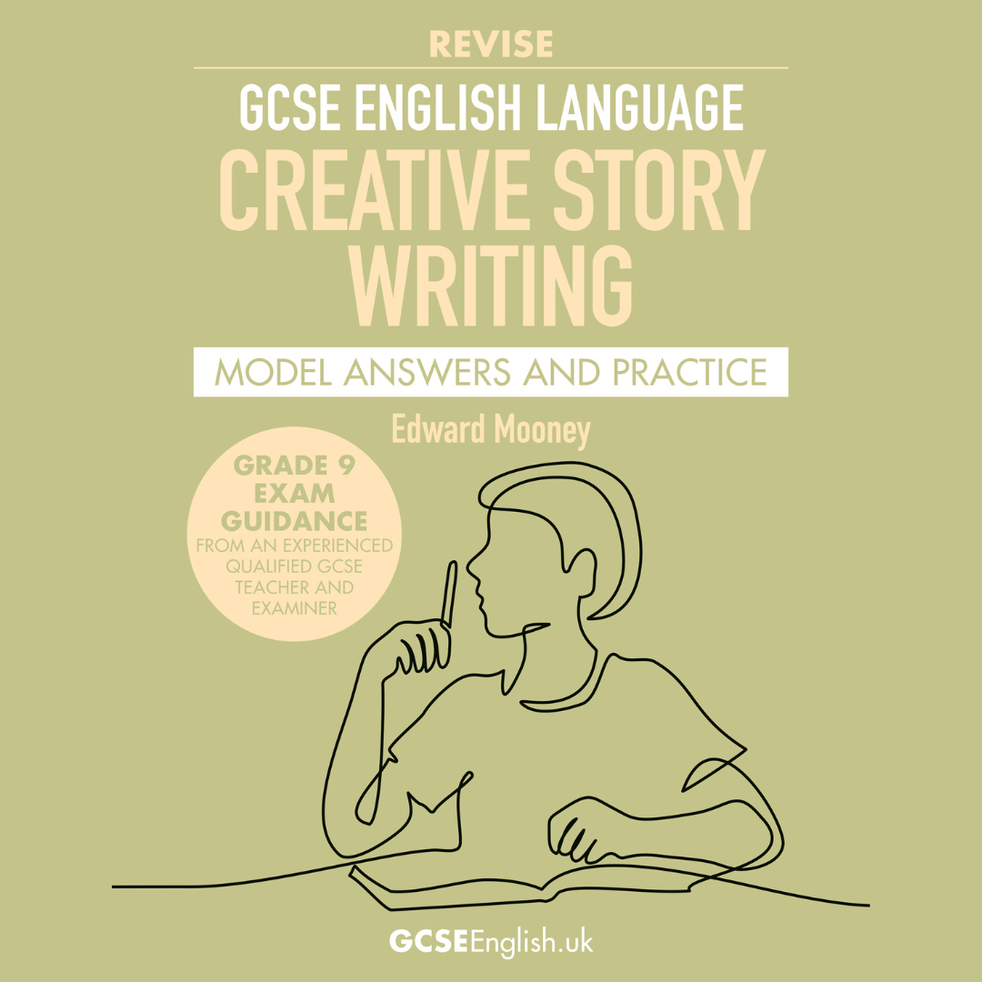 Creative Story Writing GCSE English Language revision guide cover with student writing illustration