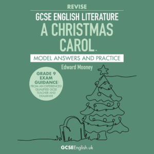 A Christmas Carol GCSE English Literature revision guide cover with Christmas tree illustration