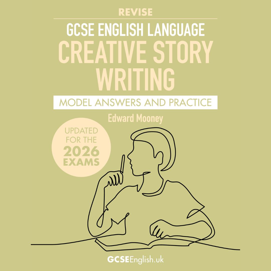 Creative Story Writing GCSE English Language revision guide cover with student writing illustration