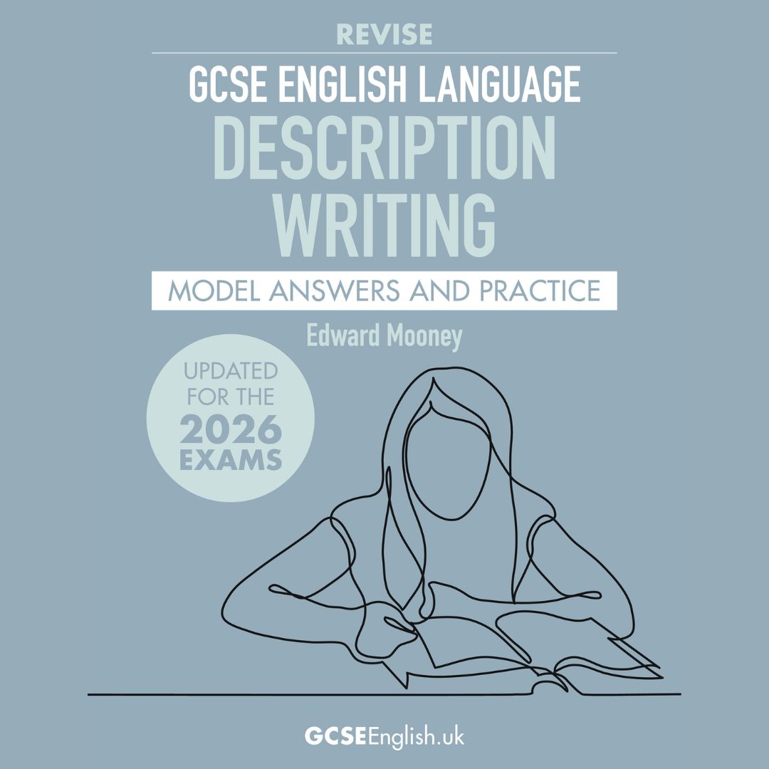 Description Writing GCSE English Language revision guide cover with student writing illustration