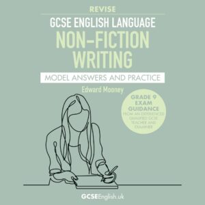 Non-Fiction Writing GCSE English Language revision guide cover with student writing illustration